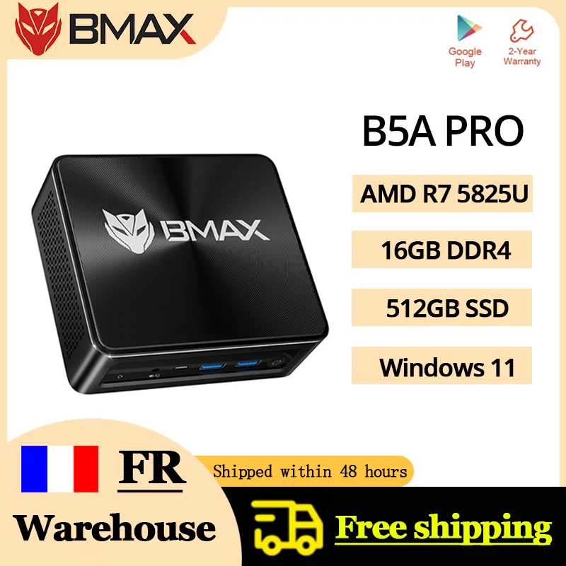 BMAX Mini PC B5A Pro: AMD Ryzen 7 5825U/5700U, grafika Radeon, 16 GB DDR4 (do 64 GB), 512 GB NVMe SSD, Windows 11