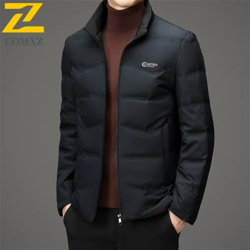 COMXZ Men Puffer Jacket Solid Color Self-cultivation Camping Warm Parka Stand Collar Hiking Travel Lightweight Winter Coat