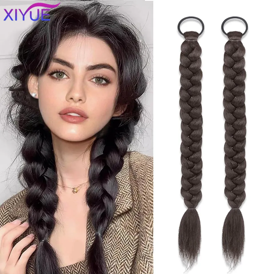 XIYUE Pongtail long Braided Pontail With Elastic Hair Ties Synthetic Hair Extensions For Daily Use Party Hair Accessories