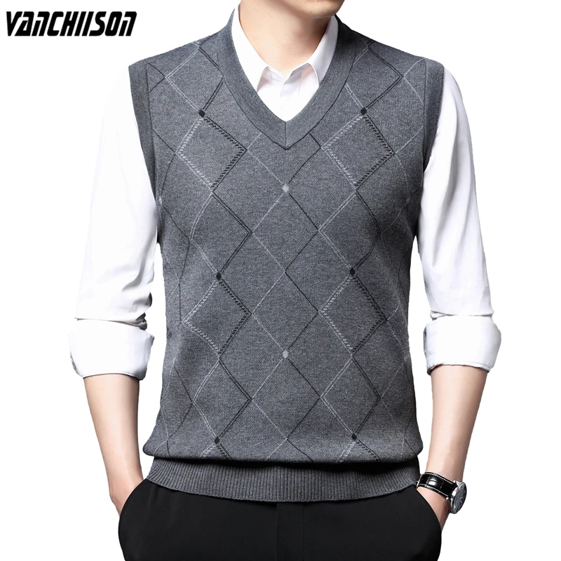 

Men Sleeveless Knit Jumper Tank Sweater Tops V Neck Thick for Autumn Winter Basic Wool Stripes Retro Vintage Casual 00224