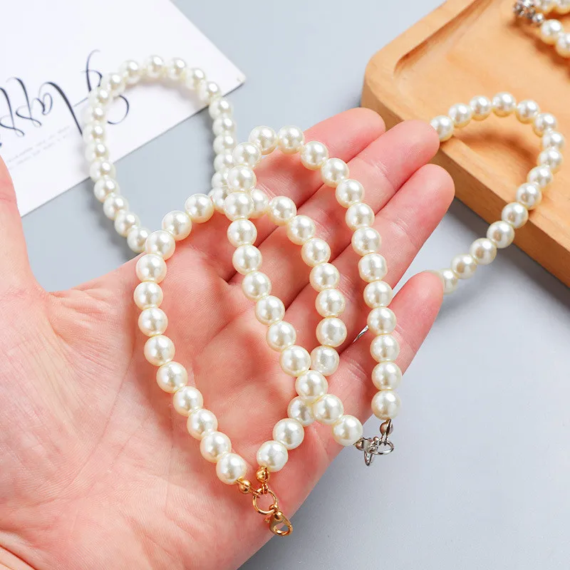 Simple Imitation Pearl Key Chain for Earphone Case Bag Pendant Beaded Key Holder Women Cellphone Lanyard DIY Jewelry Accessories