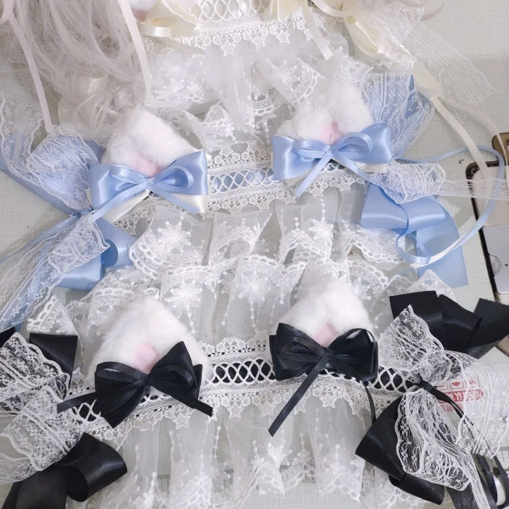 Bow Cat-ear Fox Ears KC Lace Headpiece Pink Blue Black Beige Hair Accessory Kawaii Sweet Lolita Headband