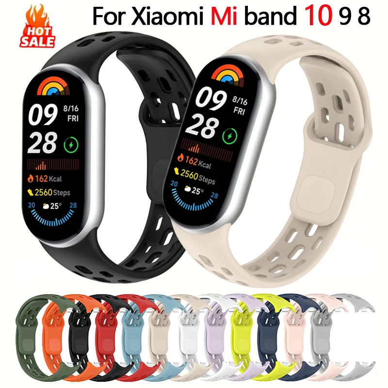 Silicone strap for Xiaomi smart band 8 9 10 NFC Sport breathable Bracelet Wristband belt pulseira correa for Xiaomi Mi band 9 8