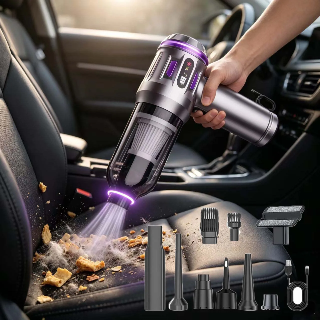 Wireless Car Vacuum Cleaner Brushless Motor 3 Speeds Adjustable Blowing Suction For Car Interior Cleaning