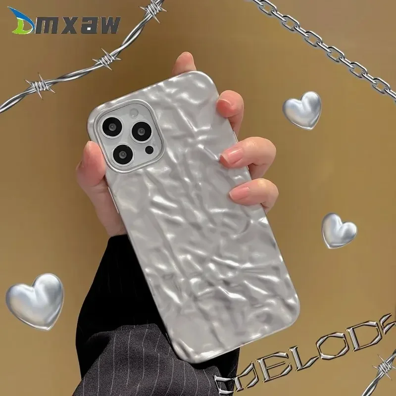 For iPhone 15 14 13 12 Pro Max Mini XR X XS Max 7 8 Plus Phone Case Silver Tin Foil Tinfoil Luxury Fashion Bling Glitter Cover