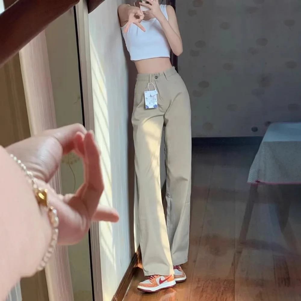 Wide Leg Straight Cut Jeans Women's Fashion Versatile High Waist Slimming Casual Loose Drapey Long Trousers