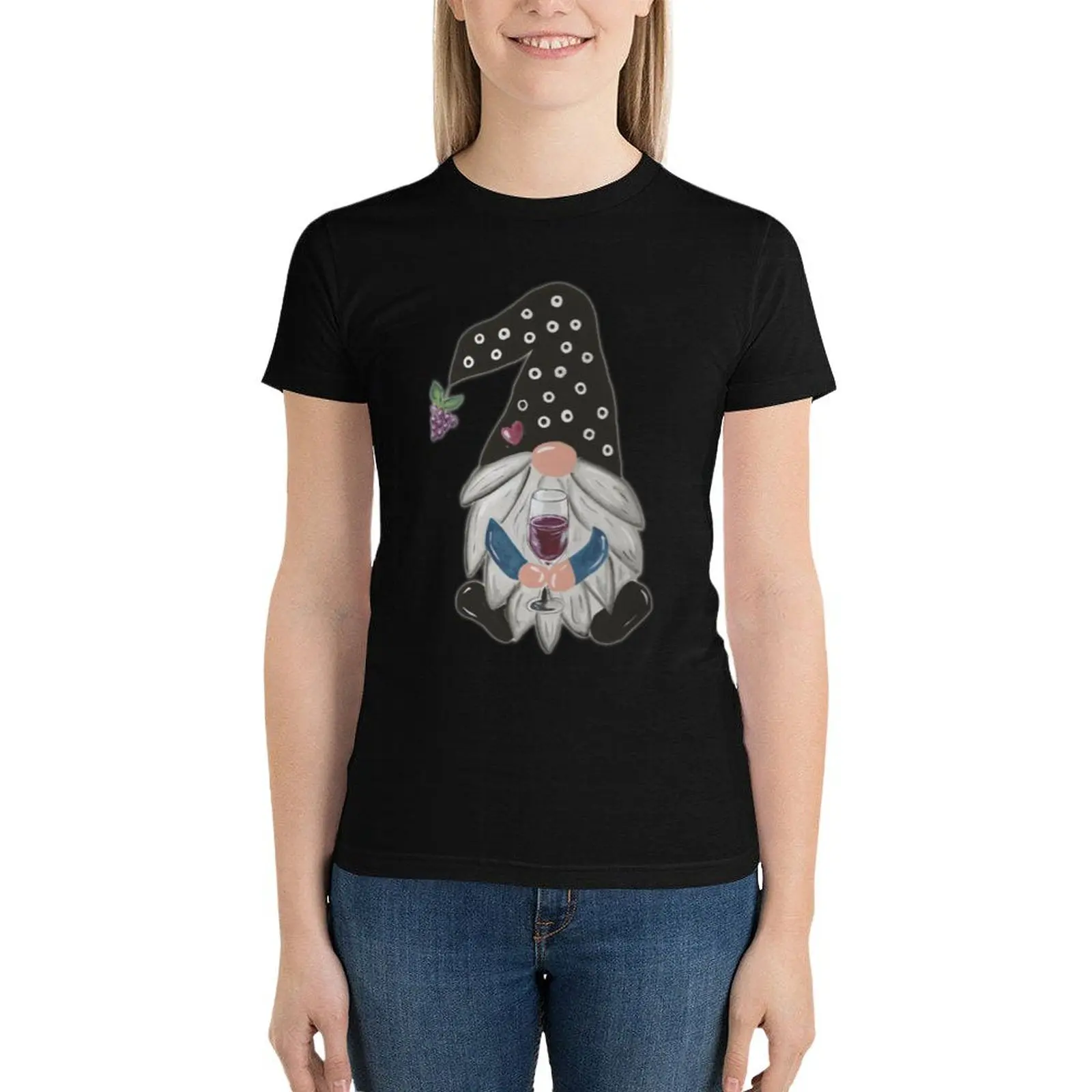 

Wine Gnome T-Shirt kawaii clothes graphics Women clothes