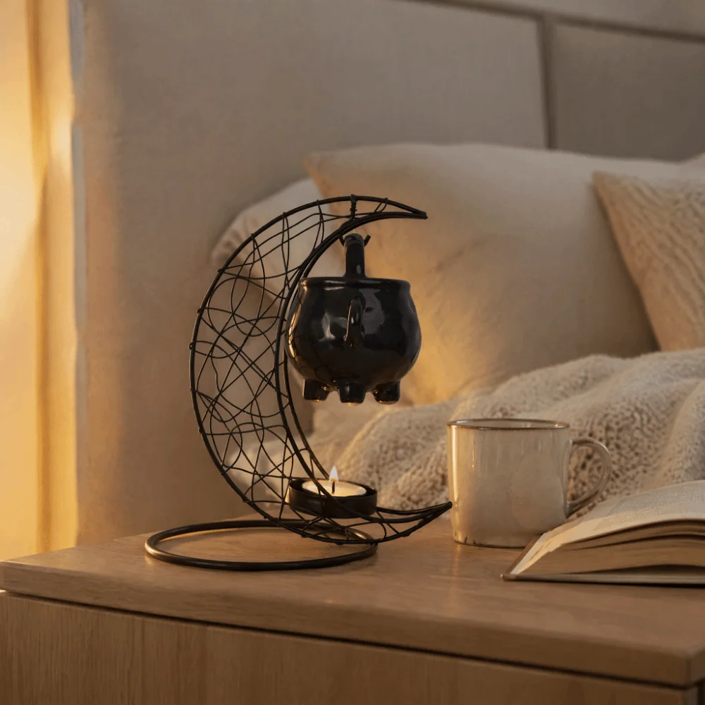 Moon Aromatherapy Stove Iron Material Hanging Design Tealight Holder Gift Idea Table Centerpiece Incense Burner Tabletop Display