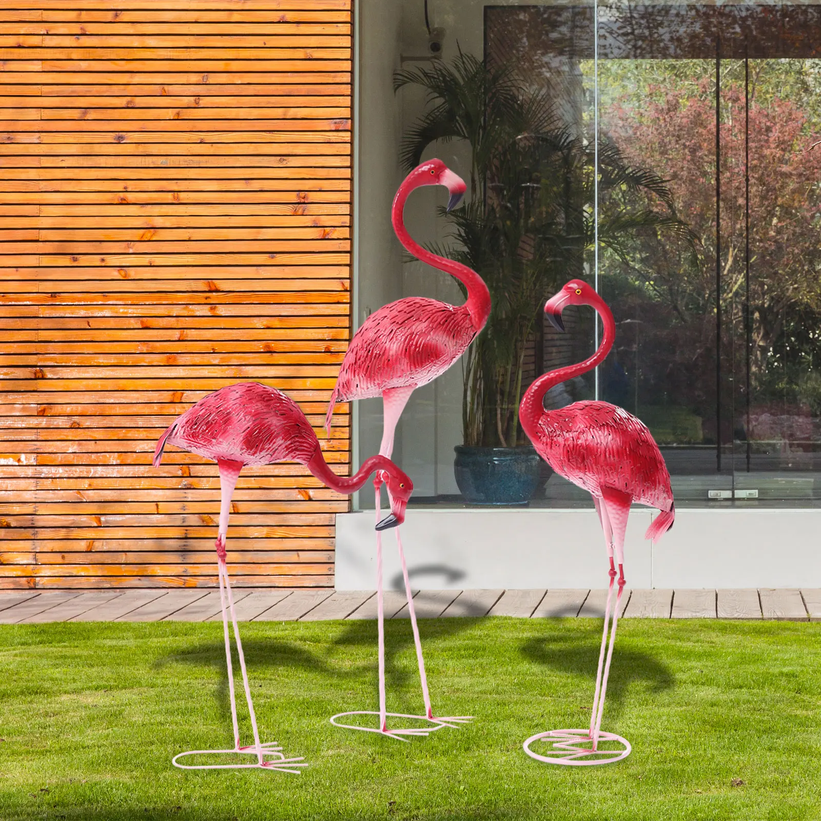 

3 Packs Large Flamingo Garden Statue, Metal Art Flamingo Figurines Yard Lawn Ornaments Outdoor Decoration