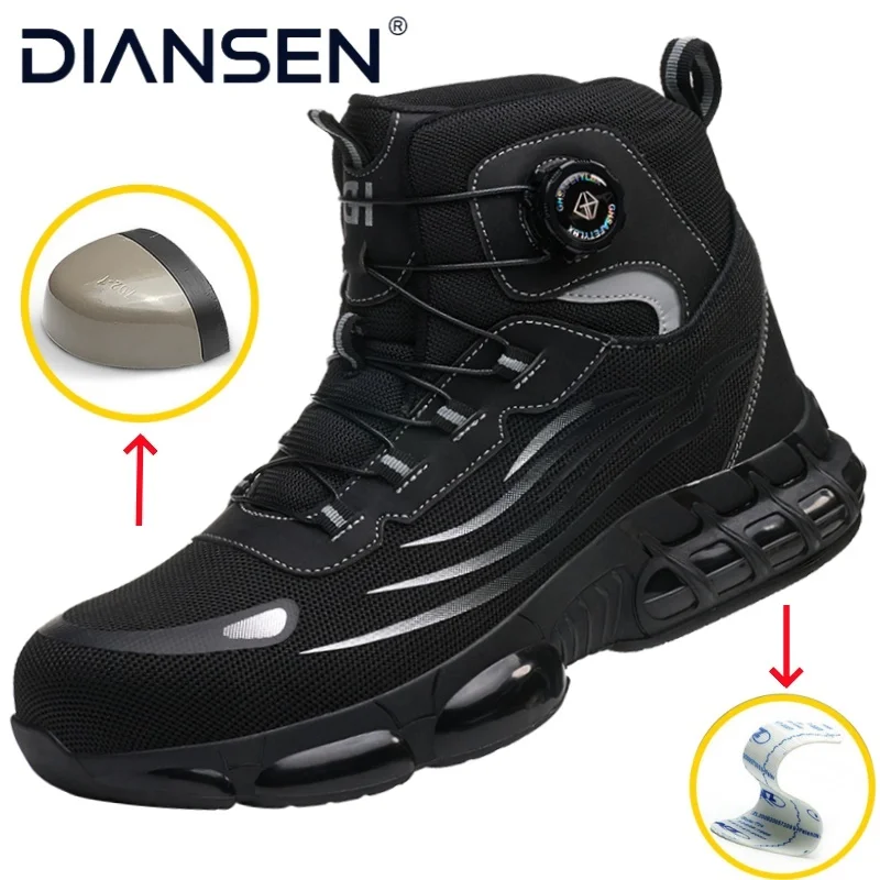 Rotating Buttons Safety Shoes Men Waterproof Steel Toe Safety Footwear Work Boots Men Anti-smash Anti-puncture Protective Boots