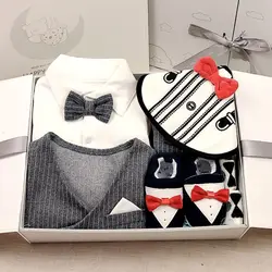 Autumn Spring Baby Boy Gentleman Gift Box Romper Suit for Newborn Birthday Gift