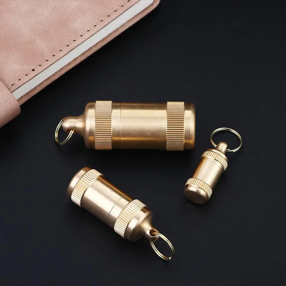

Brass Tablet Container Camping Outdoor Accessory Earplugs Capsule Pill Case Pill Storage Box Medicine Bottle Keychain Holder