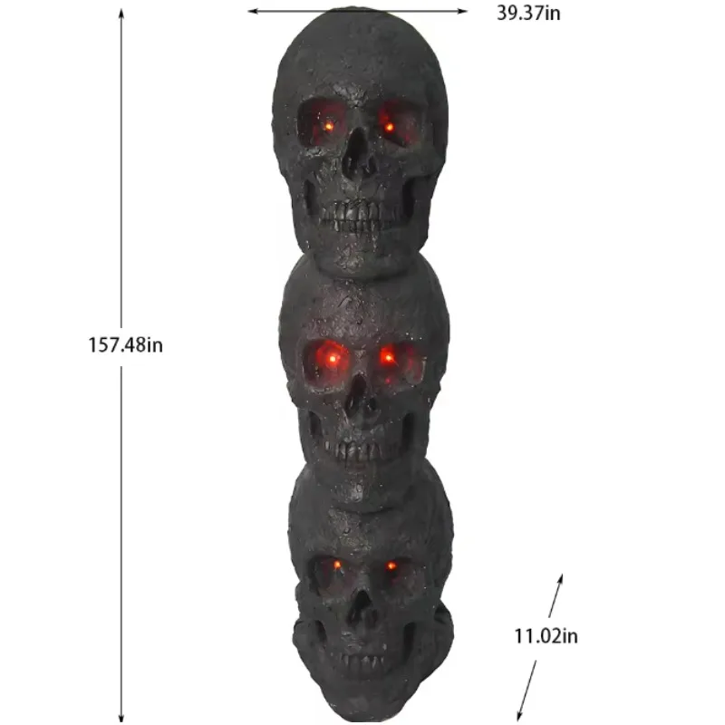 Halloween Decoration Triple Overlay Skull LED Red Eye Ghost Resin Decoration, Battery Solar Powered Custom Designs