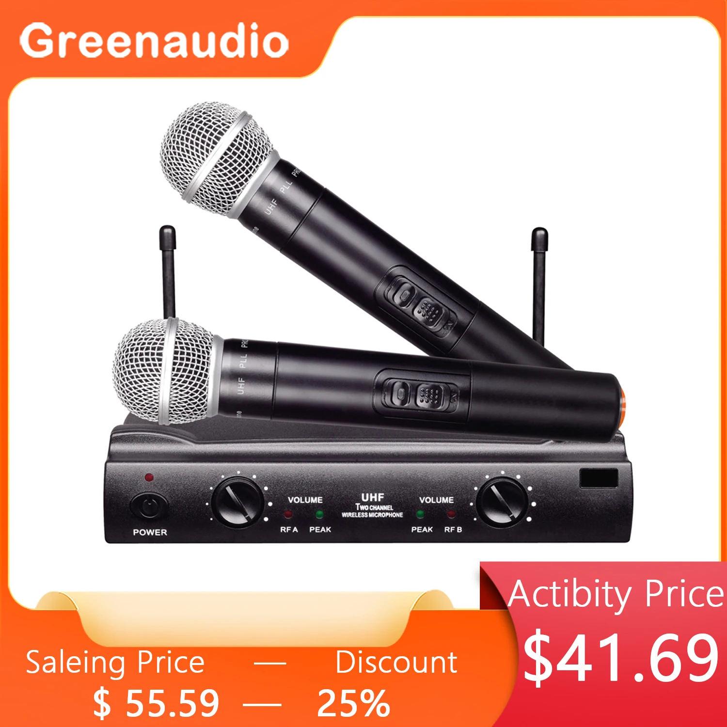 GAW-U200 Wireless Microphone System Handheld Microphone 2 Channels Professional Cordless Microphone Kit For Studio Karaoke