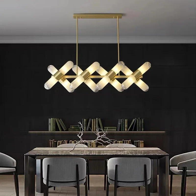 Candelabro de latón creativo de estilo escandinavo, accesorio de luz colgante largo para comedor, diseño de luminaria de suspensión para comedor