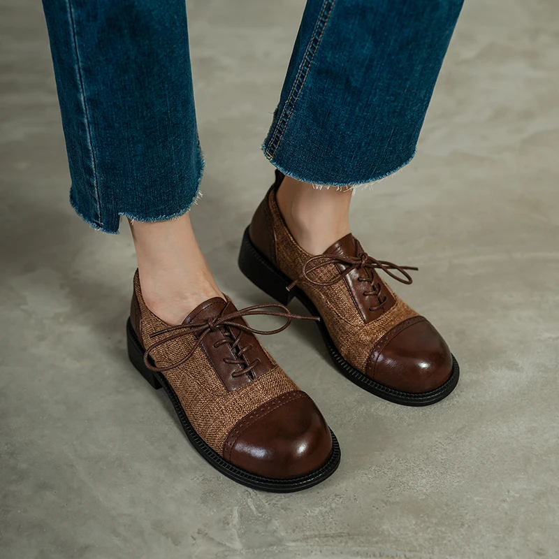 2026 new spring autumn women pumps natural leather 22-25cm cowhide+fabric+pigskin+sheepskin mixed color women shoes fashion