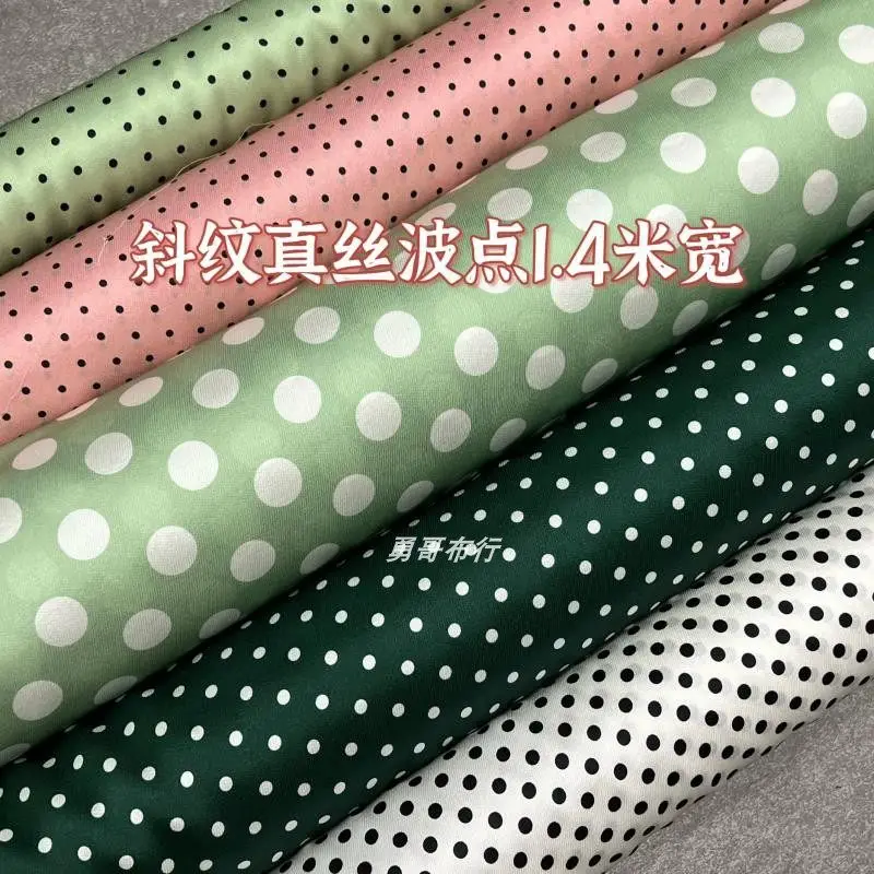 Twill Polka Dot Silk Fabric 19 Momme Elastic Wide Summer Silk Dot Skirt and Top Clothing Fabric