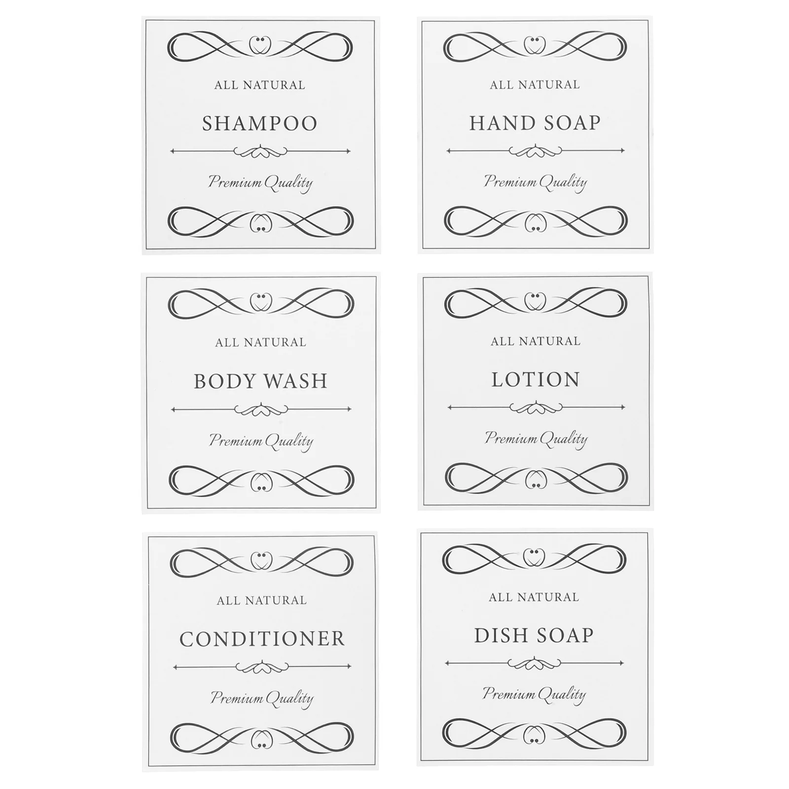 

6 Sheets Waterproof Stickers Preprinted Labels for Soap Dispenser Shampoo Bottles Bathroom Organization Vinyl Decals Easy Clean