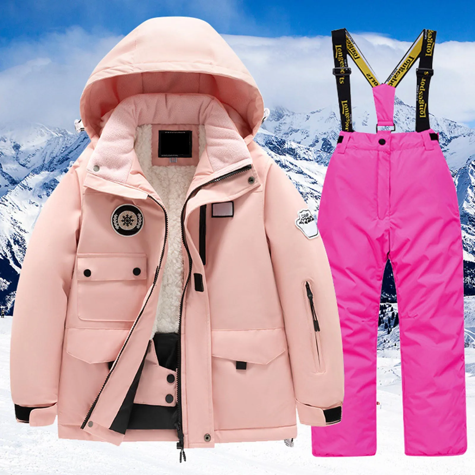 Children's Ski Suit Girls' Outdoor Waterproof and Windproof Thick Warm Boys' Ski Clothes Parkas+Trousers Snowboarding Clothes