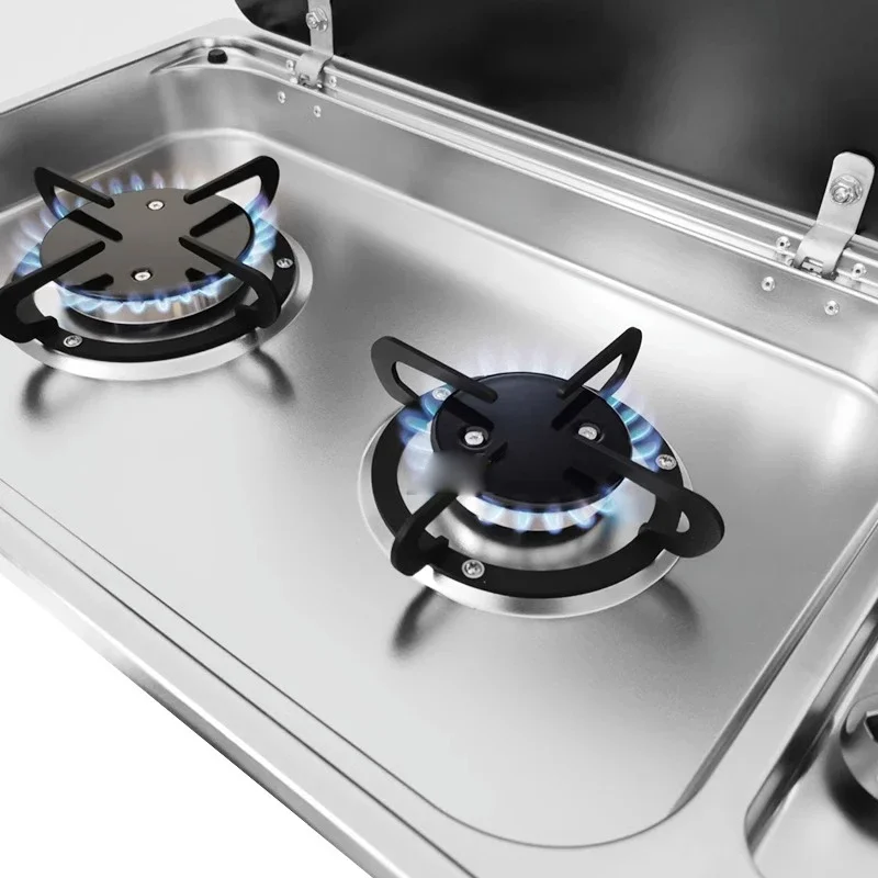 RV Kitchen Concealed Liquefied Gas Gas Stove Hidden Stove Caravan Double Burner Gas Stove Black Glass Color 2200W/2000W