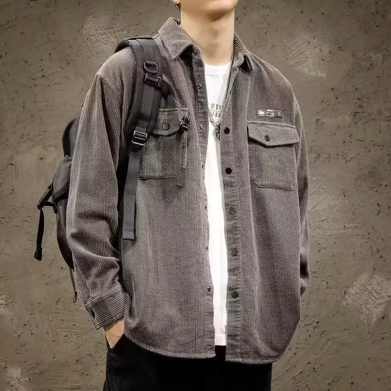 

New Men's Casual Loose Shirt Autumn Fashion Versatile Outerwear Standard Fit Long Sleeve Antifouling High Elasticity Pure Color