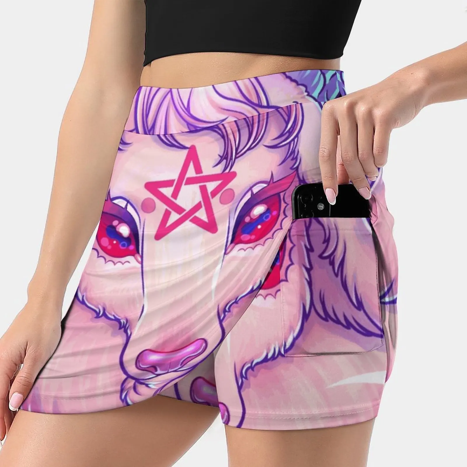 Baphomet ( White ) Women's Fashion Sporting Skirt With Pockets Tennis Golf Running Skirts Baphomet Satan Goat Horns Pentagram