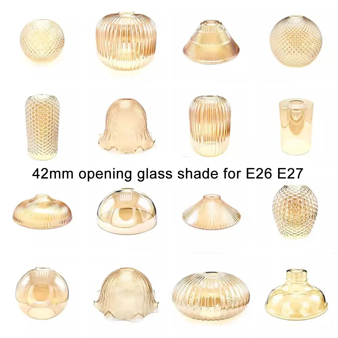 

Vintage E27 Glass Lamp Shade Replacement 42mm E26 Diamond Pineapple Lantern Pattern Yellow Glass Cover for Art Pendant Lighting