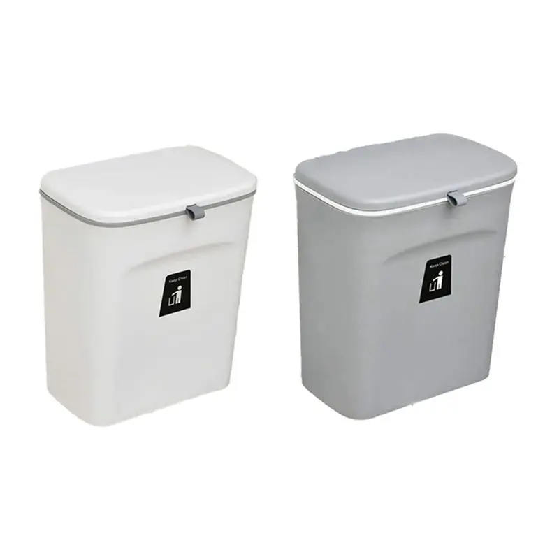

9L Trash Bin Countertop Or Under Sink, Hanging Small Trash Bin With Lid For Bathroom/Bedroom-AA26