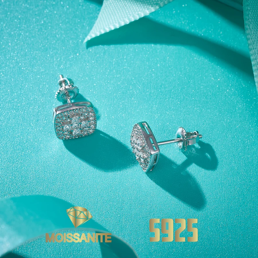 

Cushion Earrings Gra Certificate Full Moissiante Stud Earring for Women 925 Silver Orignal Earrings for Girlfriend Gift