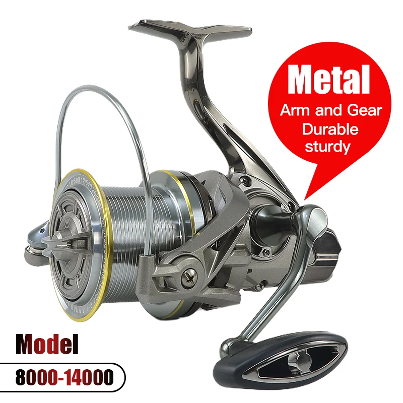 Carrete de Pesca Giratorio de Metal, Serie 8000-14000, Arrastre Máximo de 20 KG, Carrete de Surfcasting para Agua Salada y Dulce, Carrete de Pesca de Largo Alcance