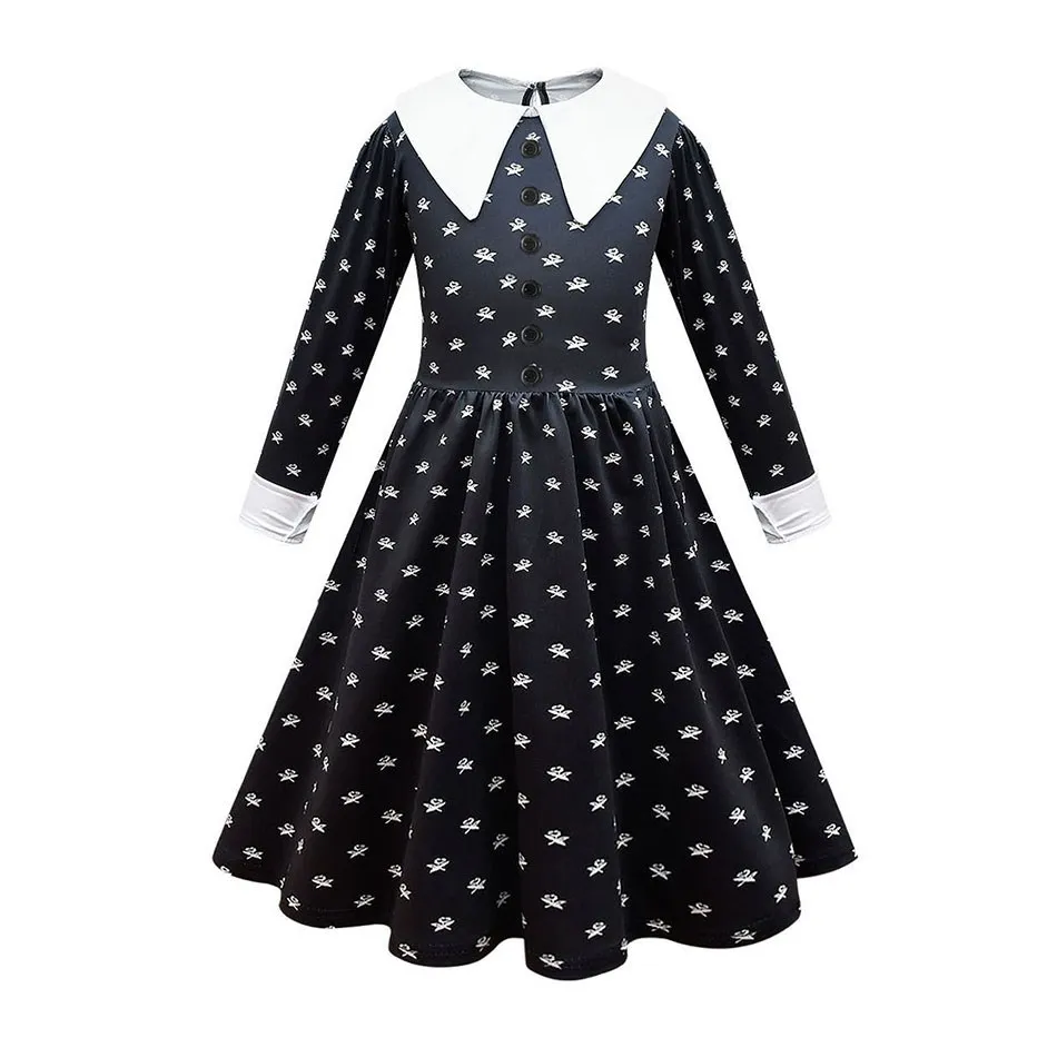 Children Addams Costume Baby Girls Family Cosplay Halloween Costume Kids Family Dancing Black Dress Wednesday Pageant Fantasy