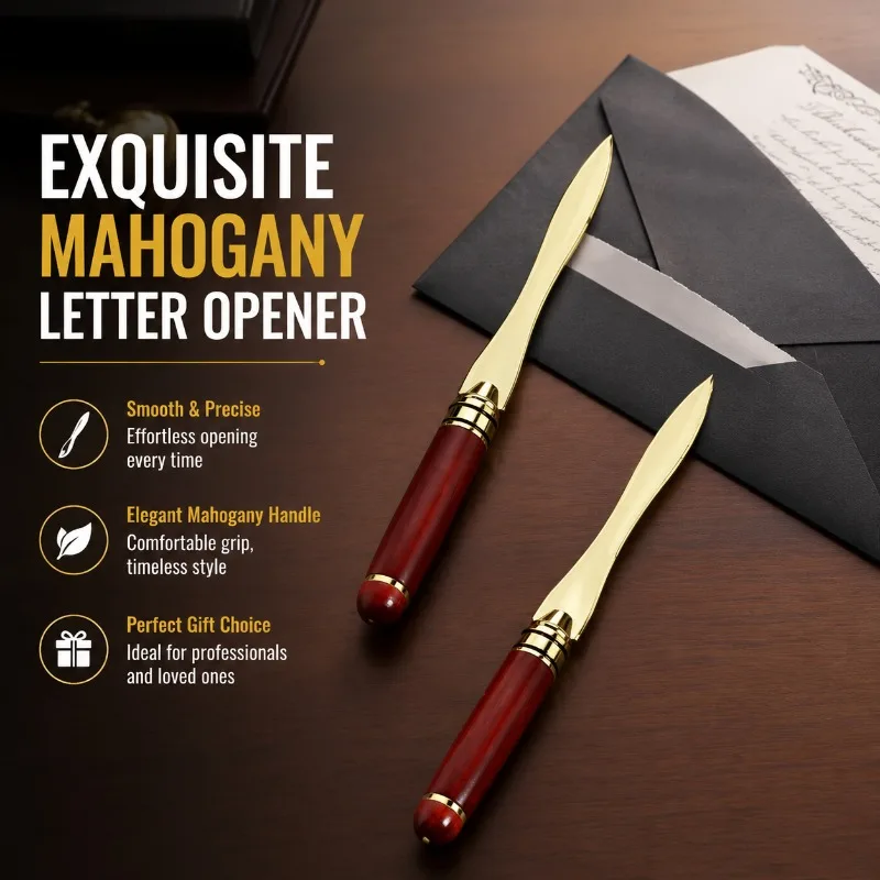 Exquisite Mahogany Letter Opener, Wooden Envelope Opener for Office Desk, Gift Letter Cutting Knife