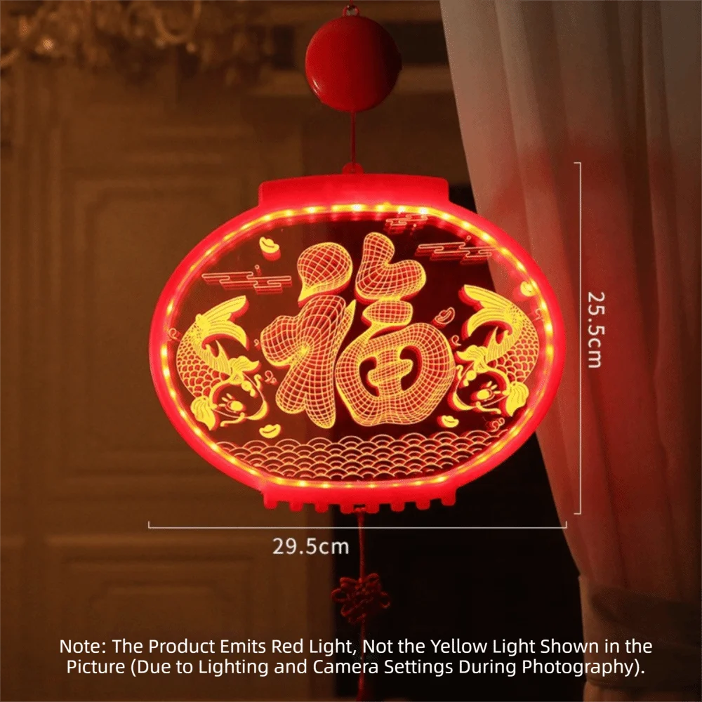 

Новые акриловые новогодние фонарики красного цвета для удачи, подвесные фонарики с кисточкой и символом Фу, светящиеся, для китайского Нового года
