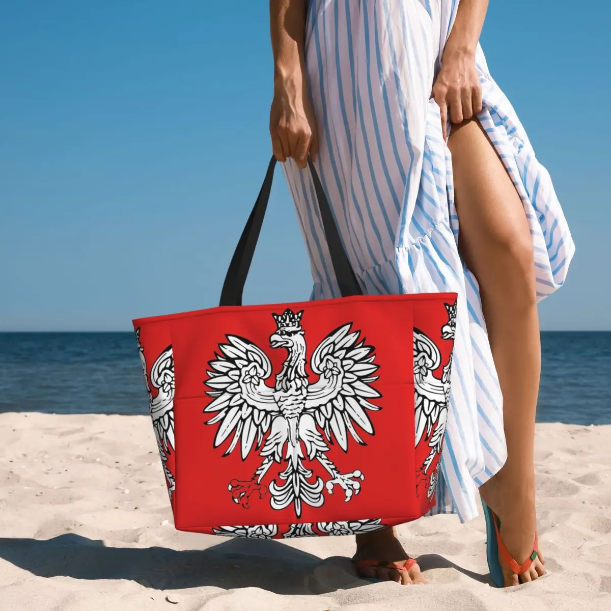 

Polska Polish Eagle Beach Tote Bag Sport Gym Yoga Duffle Large Tote Bag Women Travel Bag Fitness bag