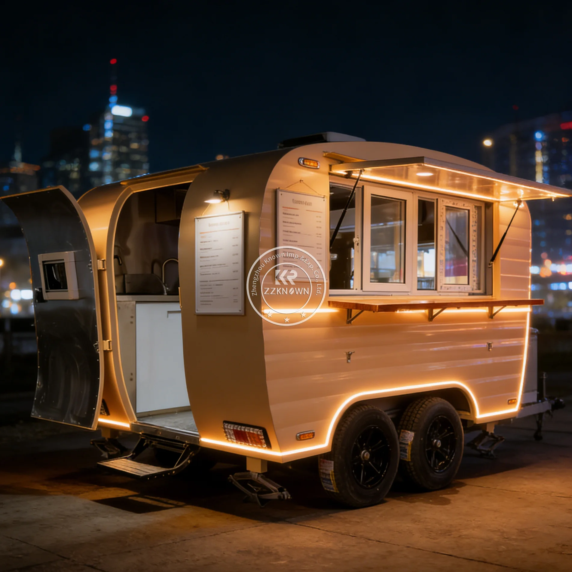 Camión de Comida Móvil para Pizza, Hamburguesas y Tacos, Remolque de Cocina Ambulante, Food Truck con Equipamiento Completo