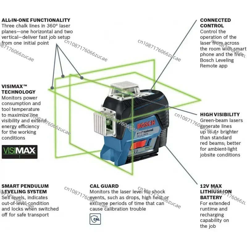 GLL3-330CG 200ft 360-Degree Green Beam Three-Plane Self-Leveling & Alignment-Line Laser with (1) 12V Max Lithium-Ion 2