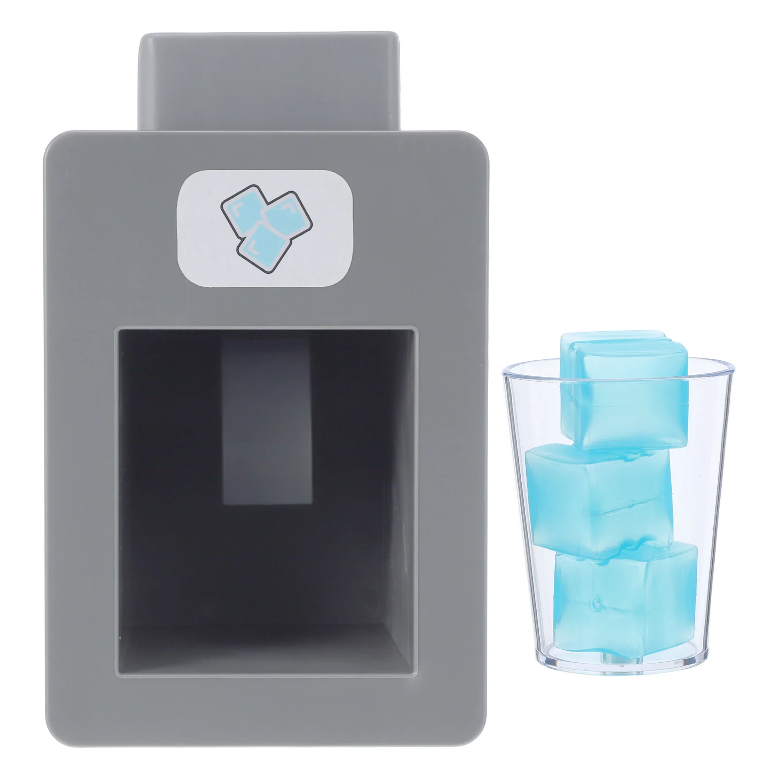 子供用ごっこ遊び製氷機 グレーの本体 透明なカップ リアルなシミュレーション インタラクティブなキッチンプレイセット 就学前のアクティビティ用