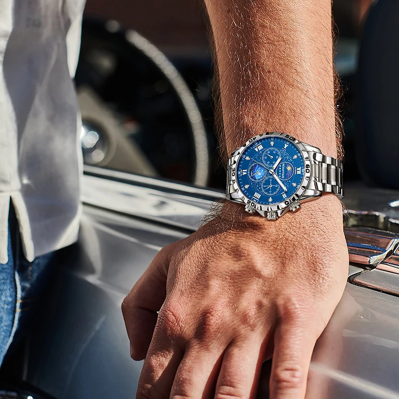 ROMITIME 남성용 럭셔리 시계 다기능 쿼츠 크로노 그래프 레저 빛나는 방수 프리미엄 손목 시계 남성용 선물