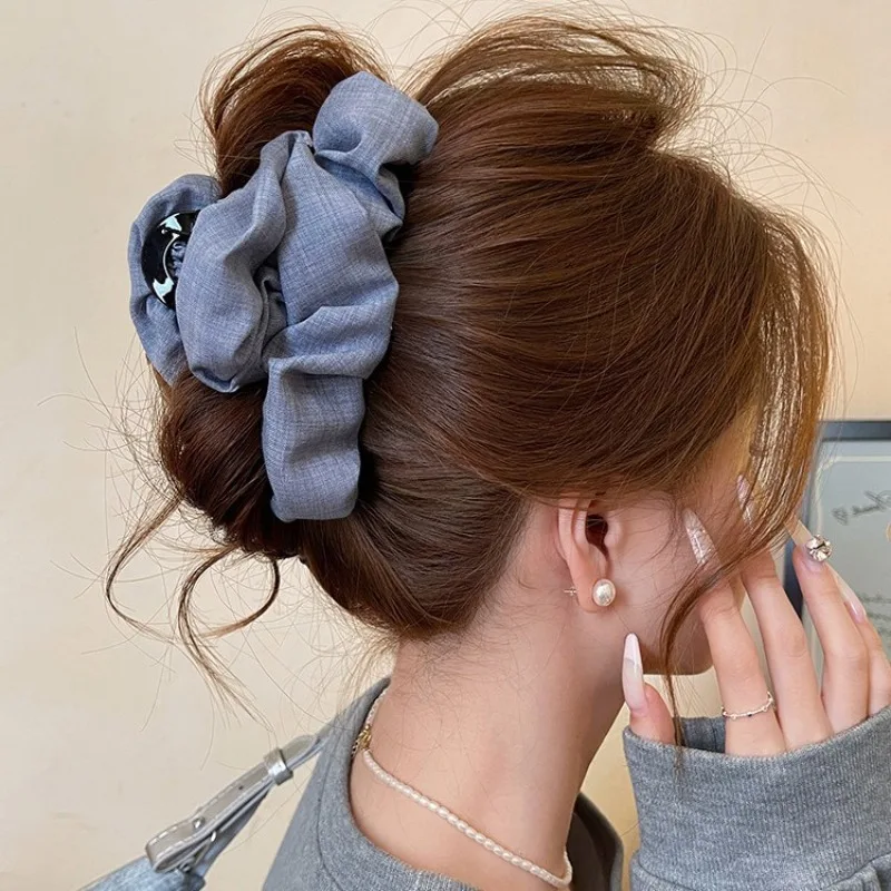 Korean Wrinkled Clouds Shark Clip Denim Cloth Ponytail Hairpin Female Elegant Temperament Fashion Female Hair Claw Accessories