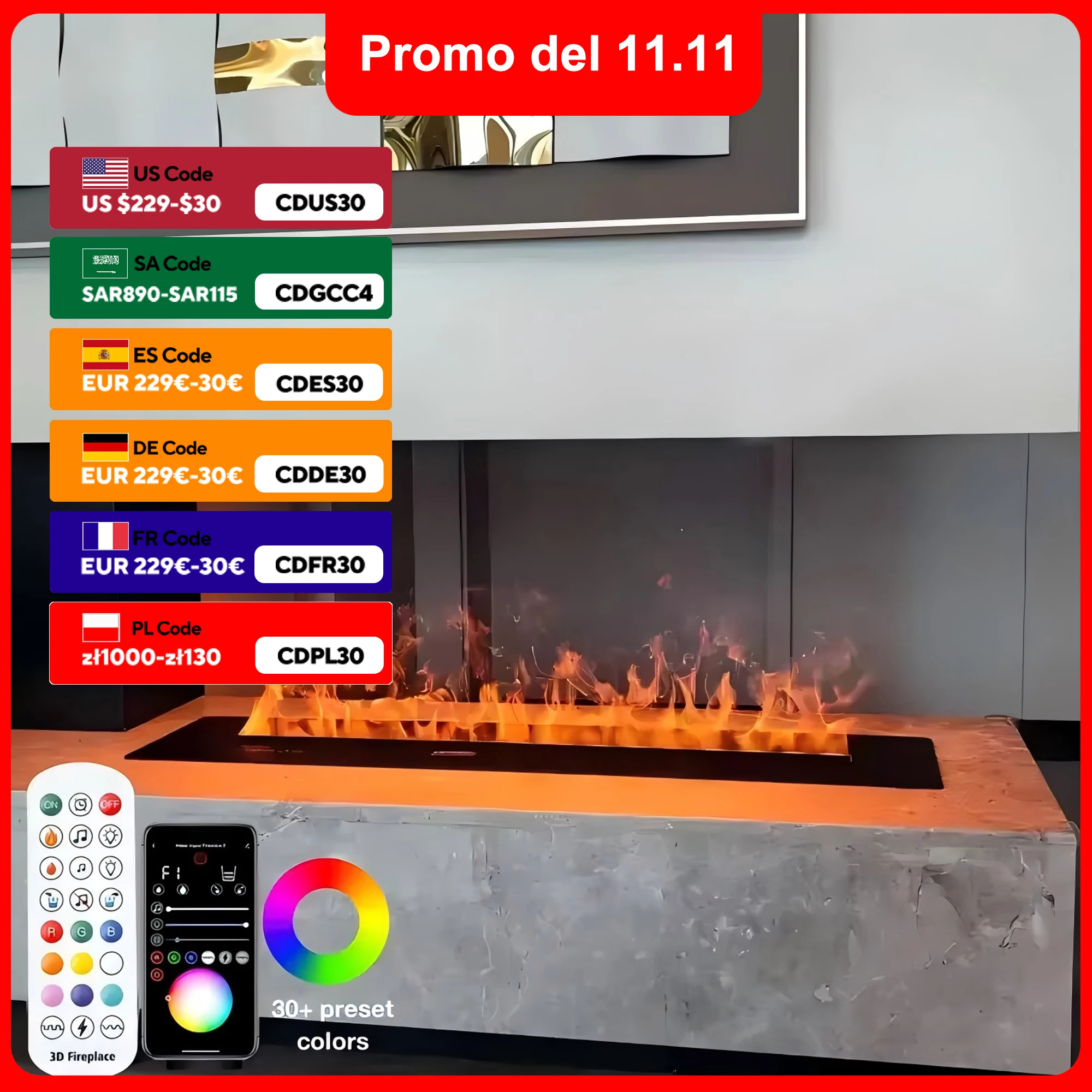 Atomized fireplace 3D simulated flame decoration fireplace humidifier remote control APP home indoor water steam fireplace