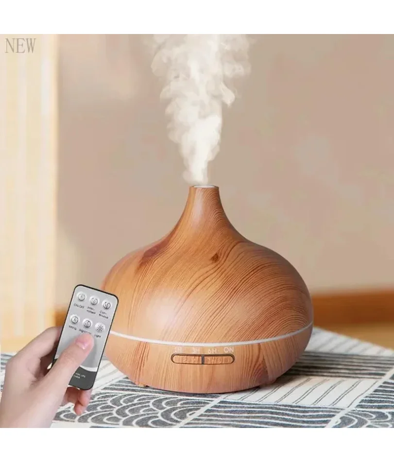 

Air Humidifier Aromatherapy Essential Oil Diffuser Wood Grain 500ml Ultrasonic Remote Control 7 Color Lights For Home Bedroom