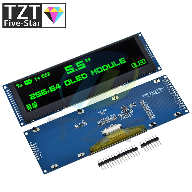 Imagem -04 - Tzt Oled Display Lcd para Arduino Uno r3 Interface Spi Porta Paralela de Bits Unidade 256x64 Ssd1322 5.5 Cor Verde