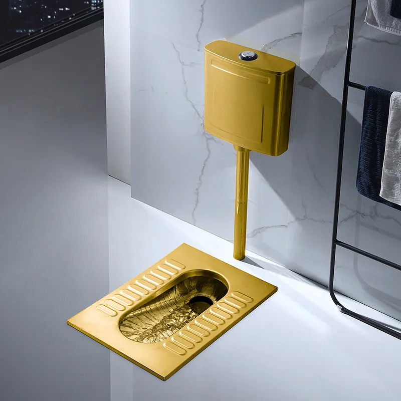 Gold stainless steel squatting toilet squatting pit bar toilet water tank set squatting toilet potty