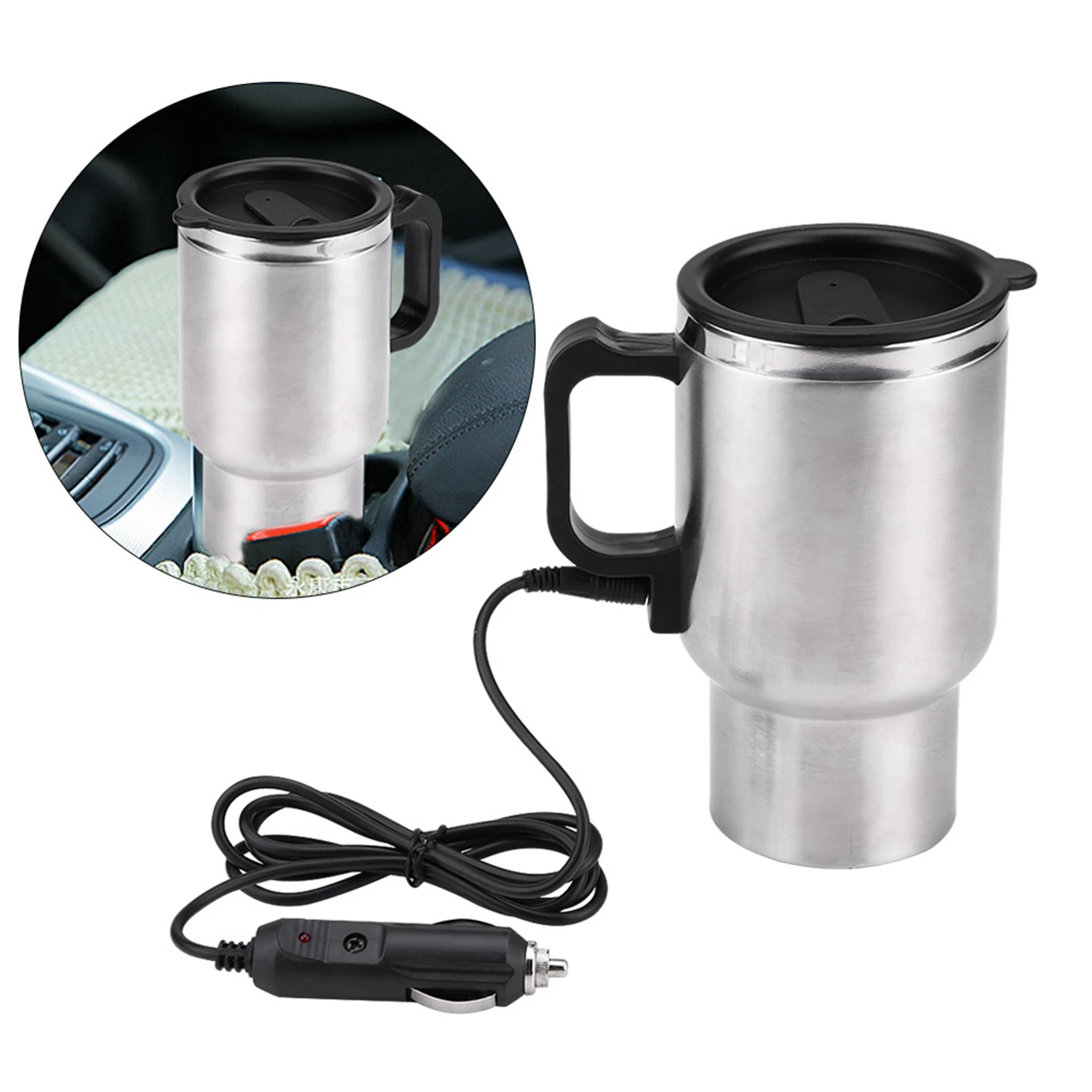 12V 450ml Electric Incar Stainless Steel Travel Heating Cup Coffee Tea Car Cup Mug Travel Heating Cup