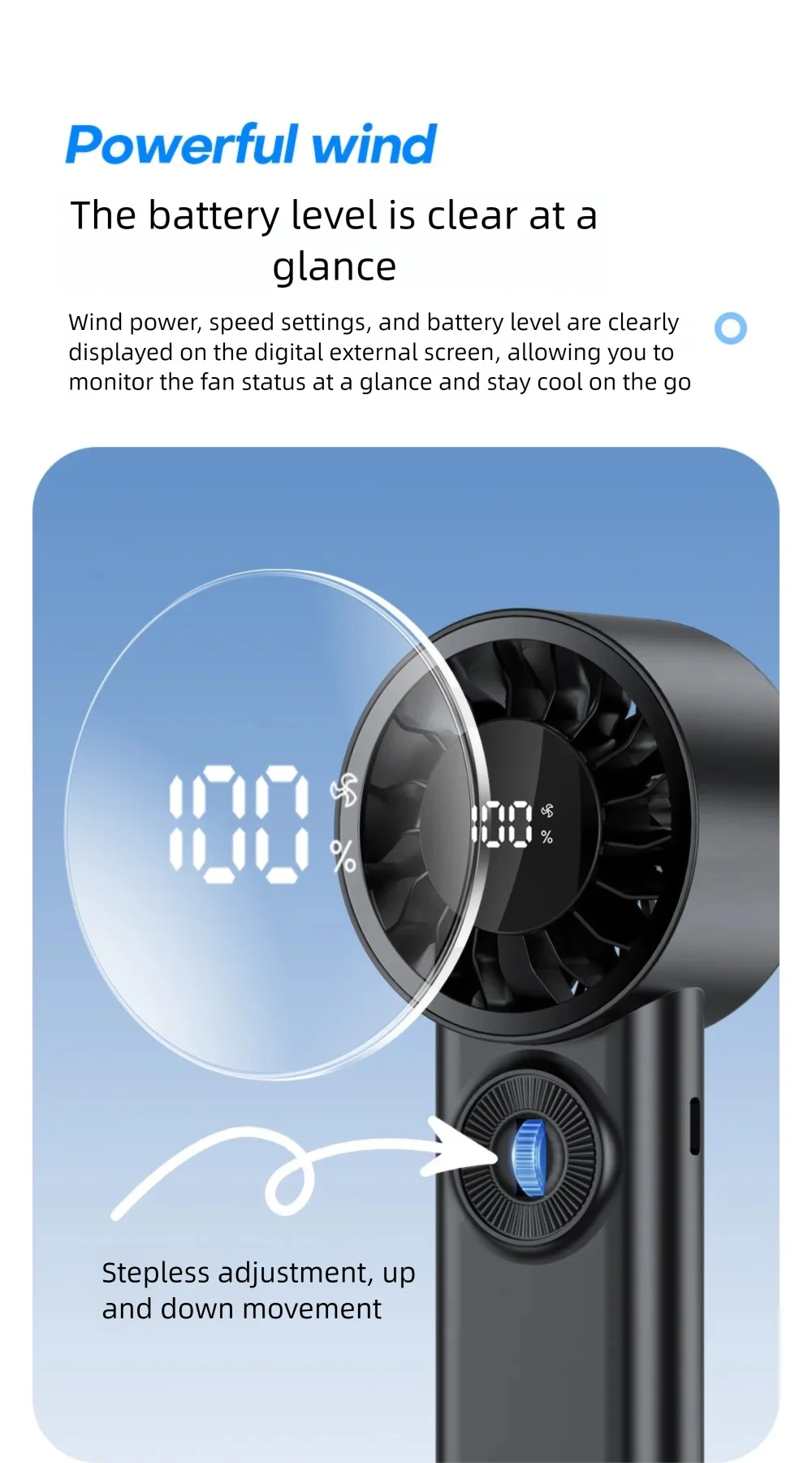 

Портативный высокоскоростной мини-вентилятор Explosions 5V1A5W с регулируемой скоростью, бесступенчатой регулировкой, длительным временем работы и возможностью зарядки.