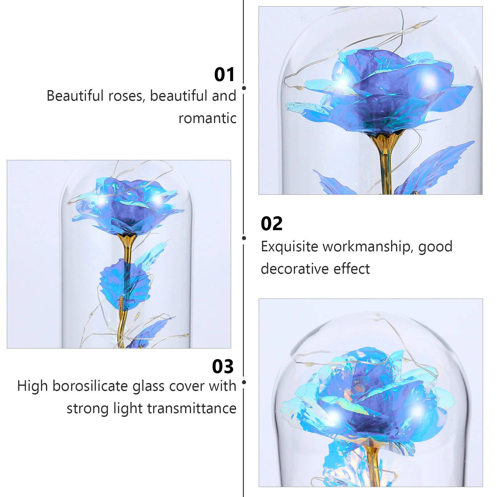 

1Pcs Eternal Flower Lamp Simulation Flower Glass Cover LED Night Light Decor for Bedroom Home Holiday Gift Artificial Rose Decor