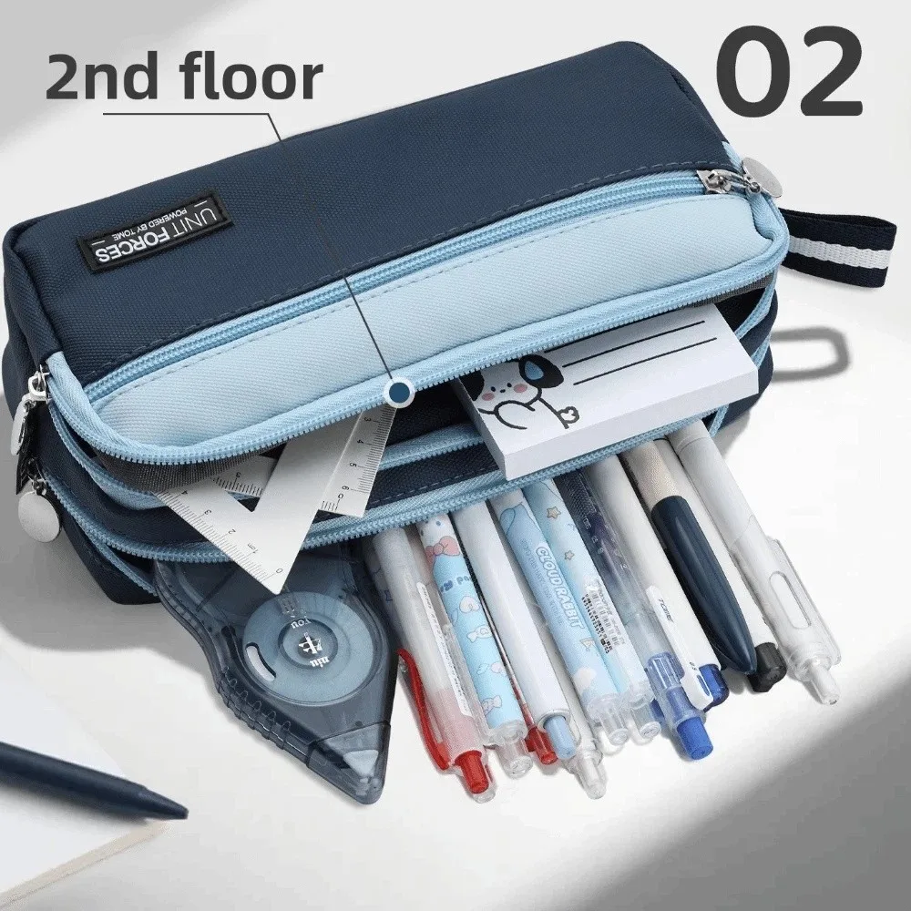 

New Oxford Cloth Pencil Bag Multi-Functional Three-Layer Pen Storage Case Large Capacity Waterproof Pencil Pouch Office Supplies