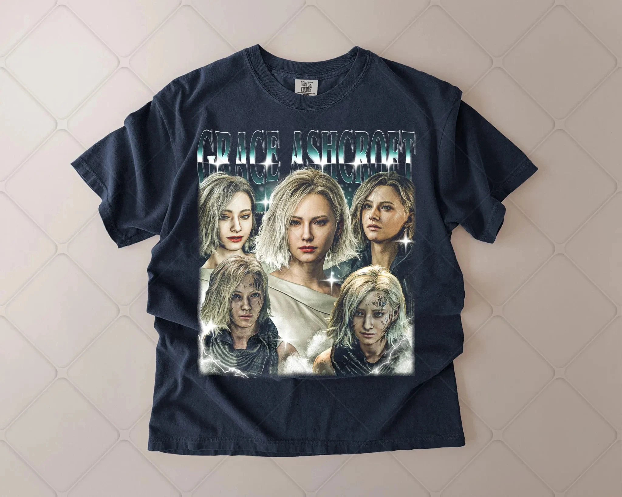 2026 New Grace Ashcroft Vintage Graphic Print T-shirt Resident Evil 9 Requiem T-shirt Gaming Casual Cotton T-Shirt Horror Game