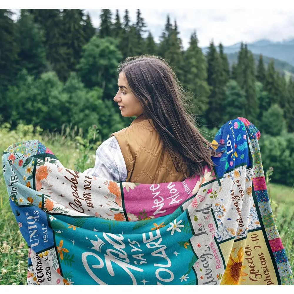 Floral Christian Theme Throw Blanket, Inspirational Gift for Women, Soft Blanket for Mom Sister Daughter