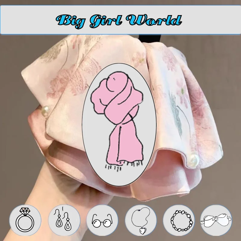 جديد النمط الصيني الأنيق المطبوعة الساتان اللؤلؤ ذيل حصان مشبك شعر إكسسوارات الشعر للنساء أغطية الرأس #5